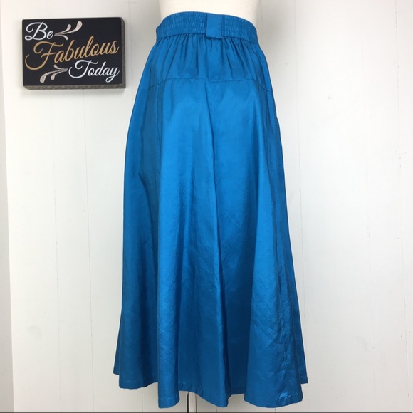 Vintage Leslie Fay Blue Shimmer A-Line Skirt - Picture 8 of 8